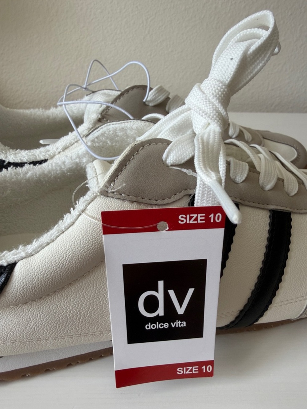 Dolce Vita White Sneakers with Black Stripes and Beige Accents - Picture 4 of 5
